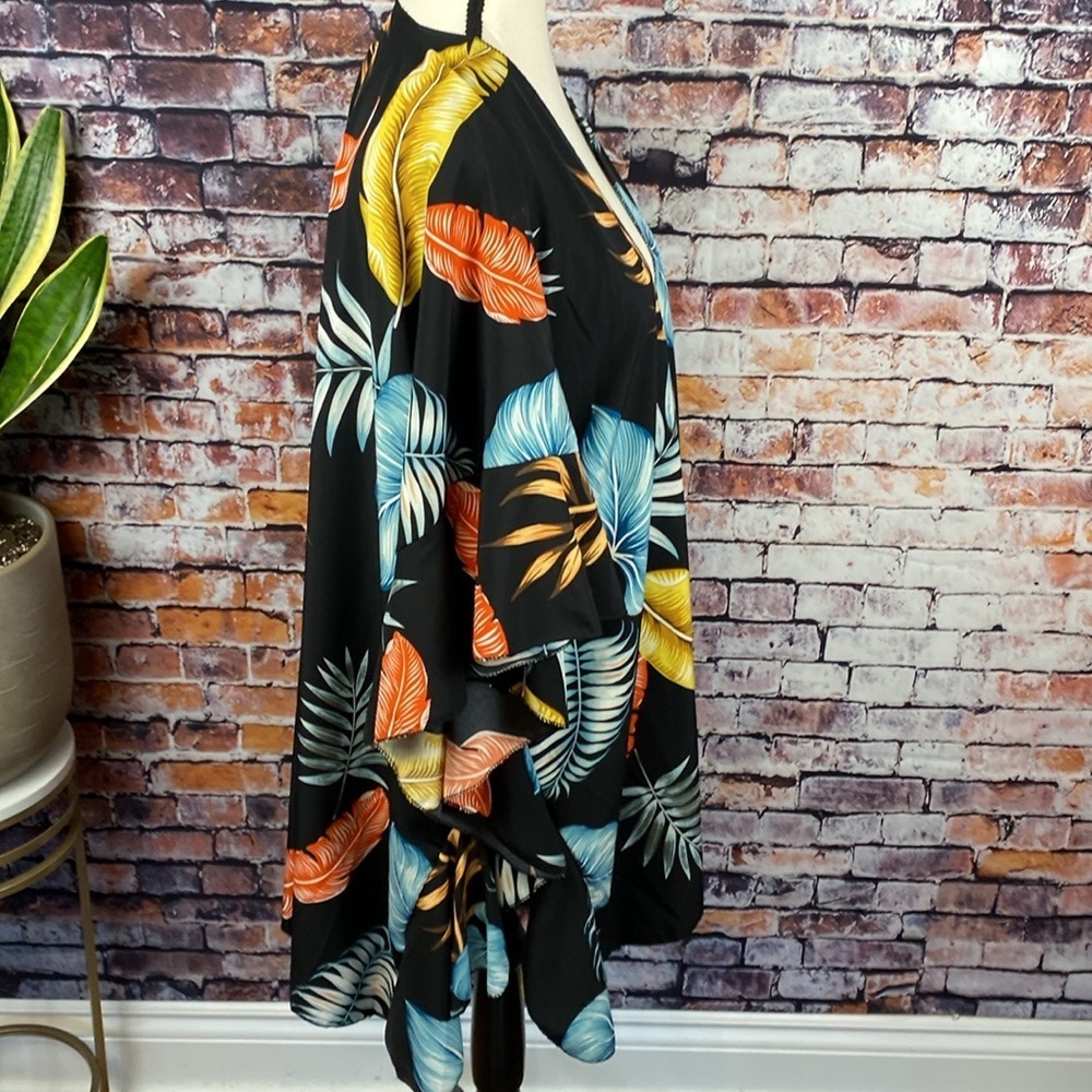 Black Tropical Leaf Print Summer Kimono Unbranded One Size - Picture 8 of 10